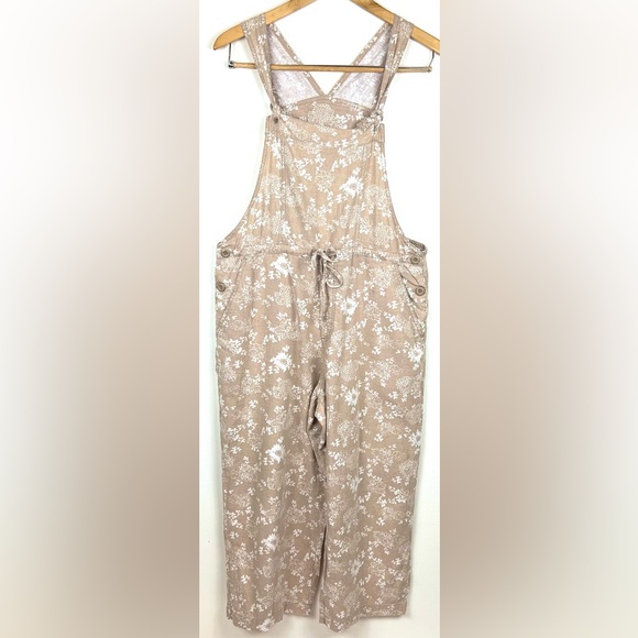 Vintage Pants - Vintage 90’s Neutral Floral Linen Blend Relaxed Jumpsuit Overalls